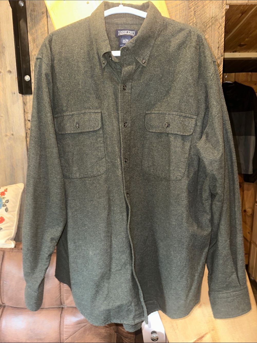 Lands' End Men's Olive Green Button-Front Chamois Shirt Jacket